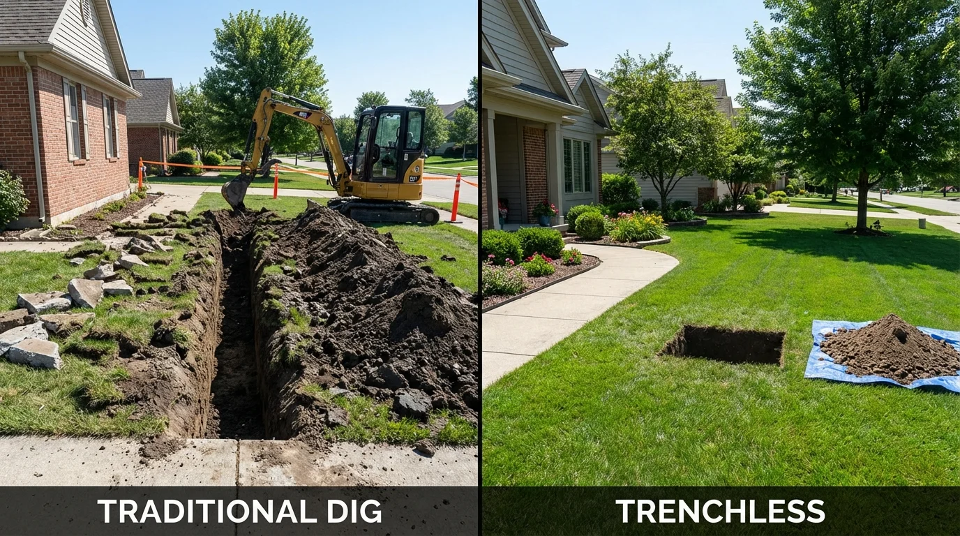 Trenchless sewer repair with minimal yard damage versus traditional excavation in Fernley, NV